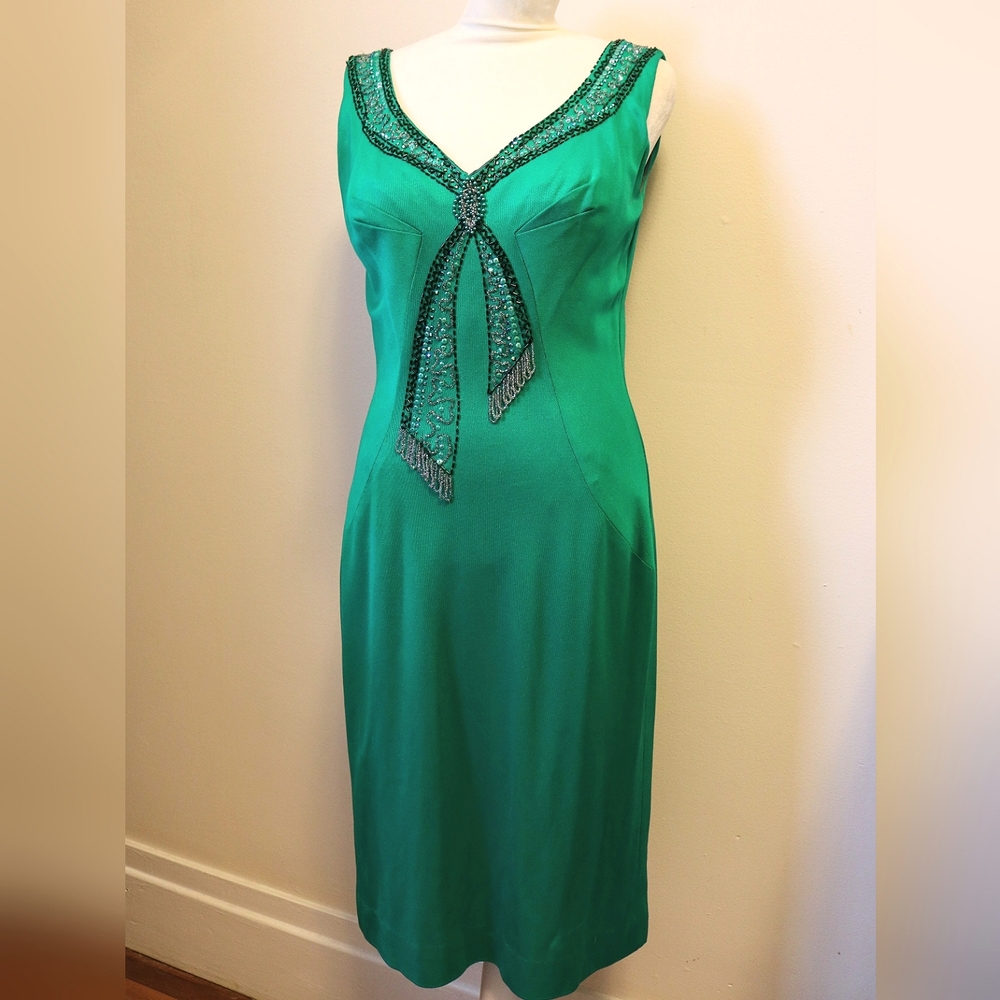 "An Original Mr. Frank, New York" Emerald Green Embellished Scarf Dress